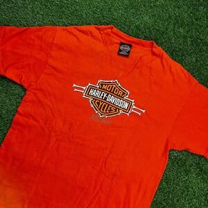 VTG Harley Davidson Cycles Orange Rebel Las Vegas Graphic T Shirt Men's Large